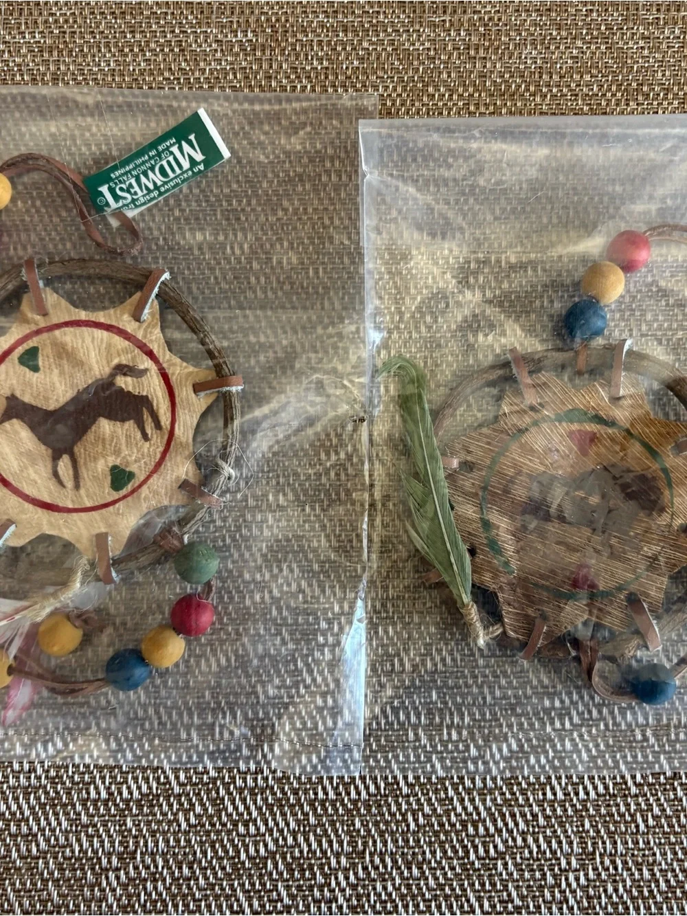 Native American Christmas Ornament Dream Catcher Horse Bison Beads & Feathers